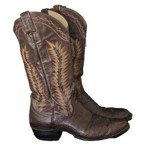 Larry Mahan Mens Size 8 Brown Leather Cowboy Boots Western Vintage Snip Toe